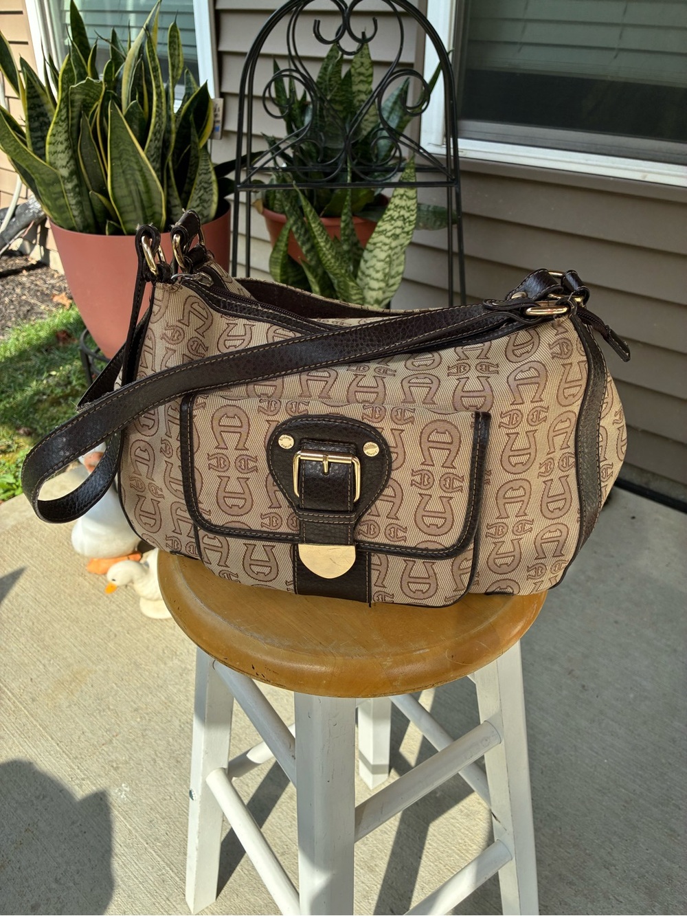 Etienne Aigner Beige and Brown Signature Shoulder Bag